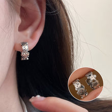 Korean Version S925 Silver Needle Personalized Geometric Double-layer Cross Circle Earrings For Women Retro Fashion Creative Ear Rings And Ear Buckles Trendy